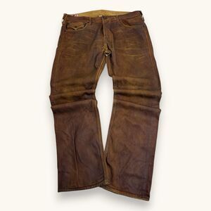 True Religion Men’s Ricky Wax Coated Jeans Brown Size 36 Distressed